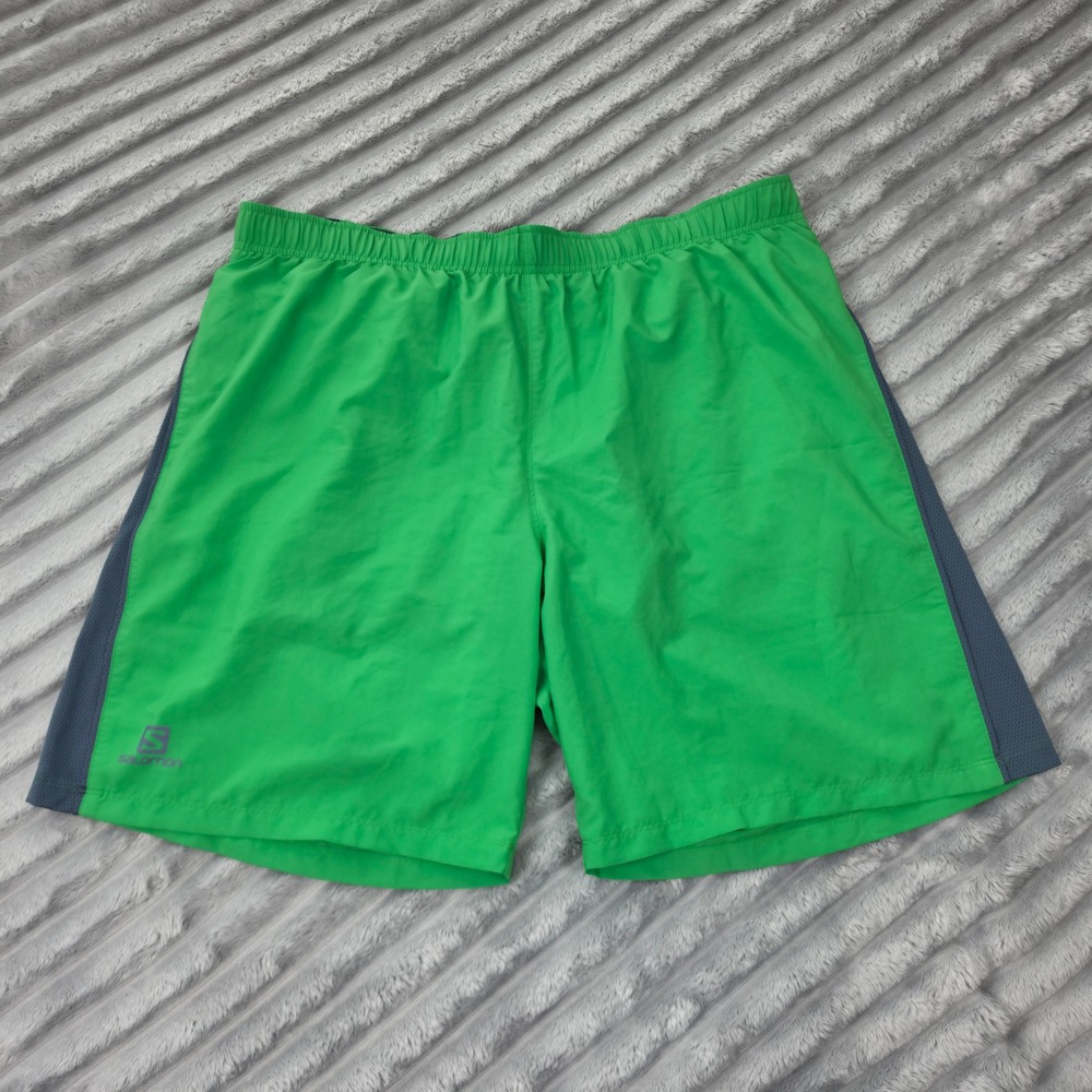 Salomon Mens XL Green Running Shorts Athletic Hiking Trail Mesh Panels Liner